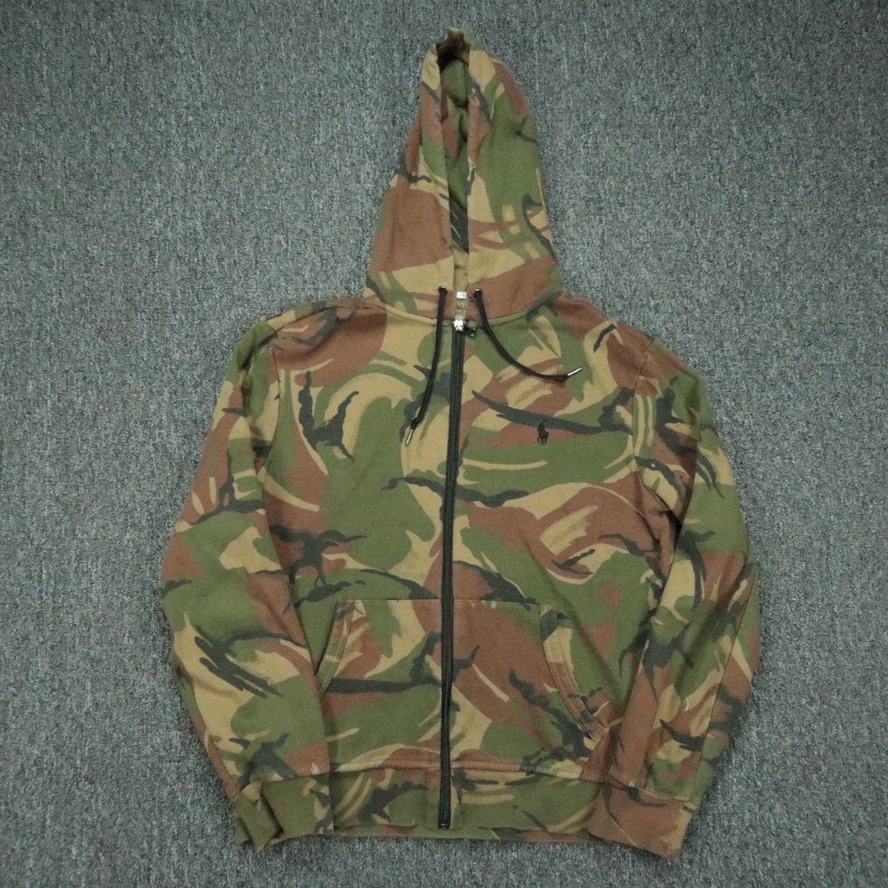 Polo Ralph Lauren Hoodie Mens Small Green Brown Camo Full Zip Hooded Pockets